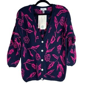 Cambridge Spirit Vintage Deadstock Blue & Pink Floral Print Cardigan Size Small
